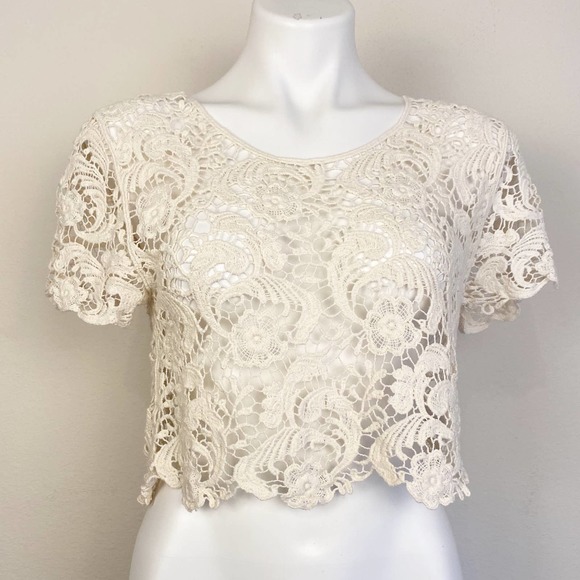 Express Cream Crochet Knit Crop Top - Picture 1 of 5